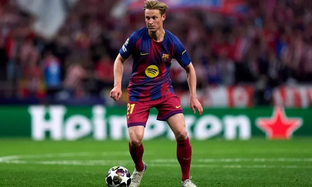 Player in Barcelona kit dribbling ball during match
