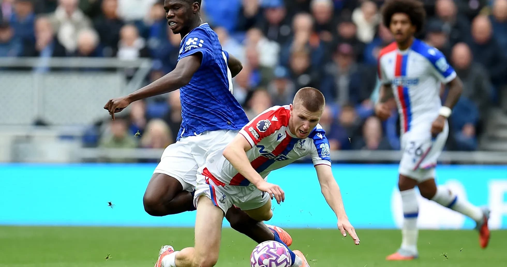 Crystal Palace player falls during match against Everton