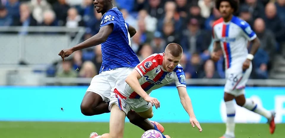 Crystal Palace player falls during match against Everton