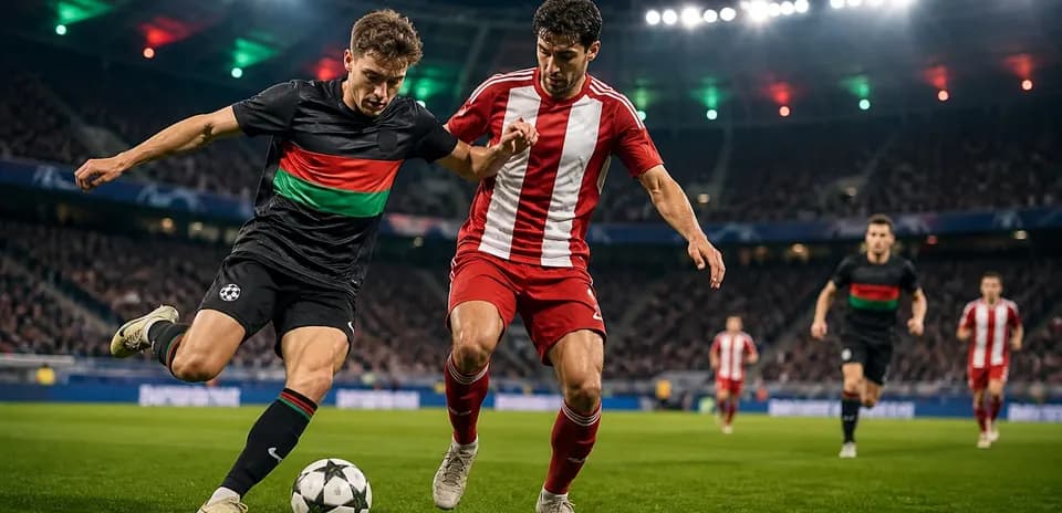 Players competing for the ball during Champions League match