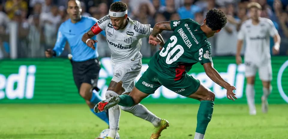 Player dribbling past opponent during soccer match