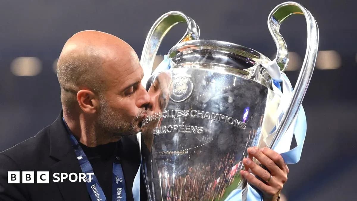 Coach kissing UEFA Champions League trophy celebration