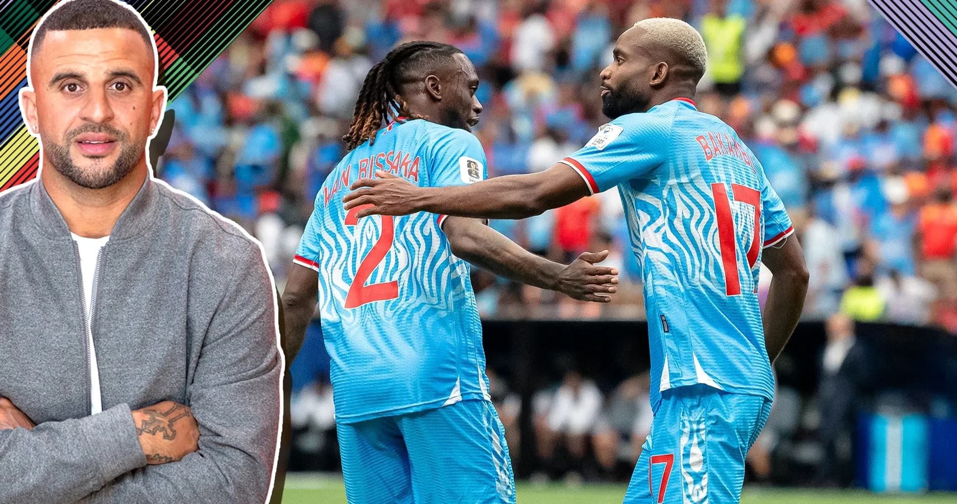 Two players celebrating on the field during match