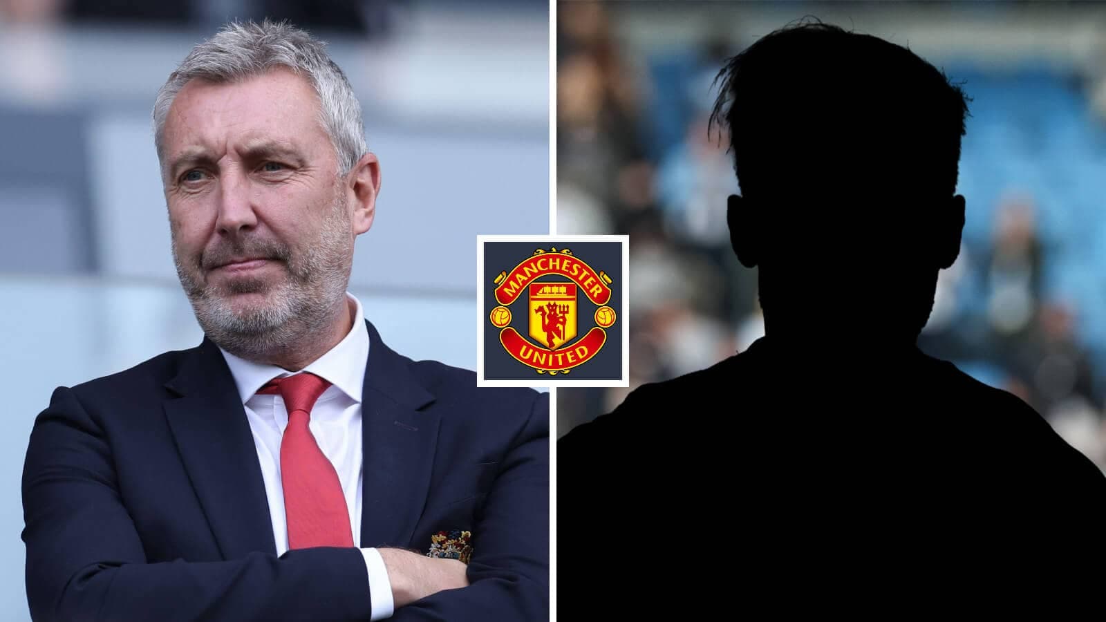 Manager and silhouette of player with Manchester United logo