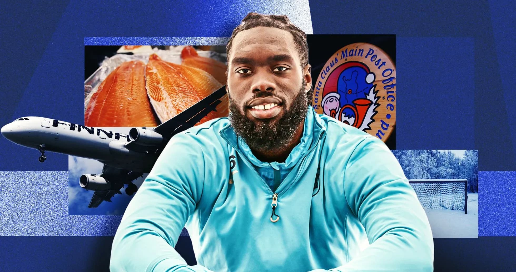 Athlete posing with various themed backgrounds