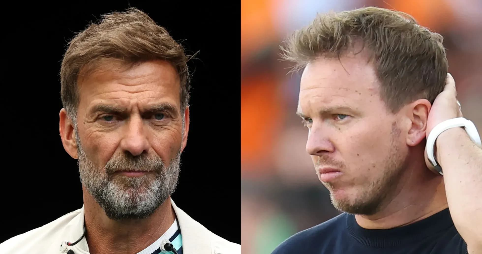 Two football managers posing for a split image