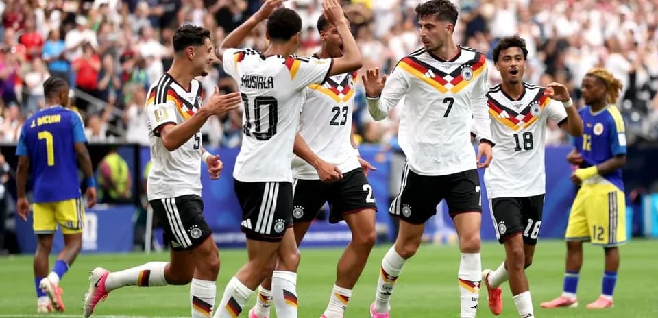 German players celebrating a goal during match