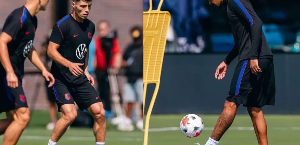 Two players training with a ball on the field