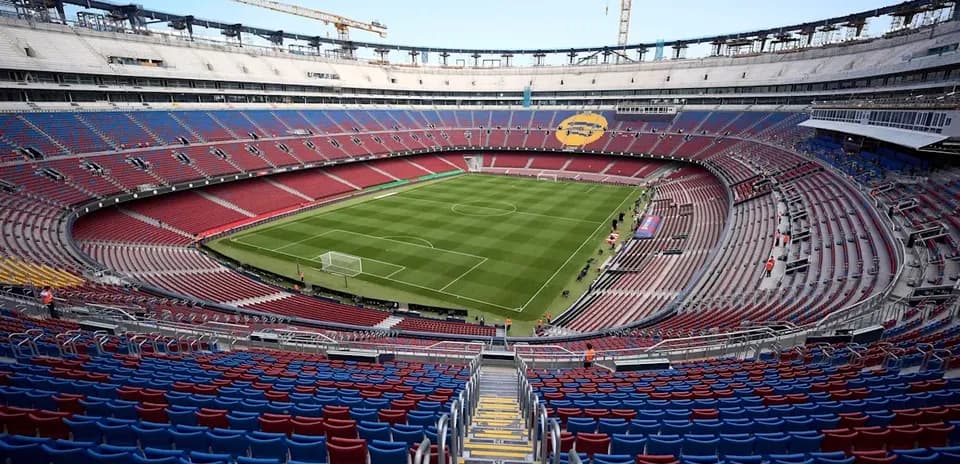 View of stadium with empty seats and field
