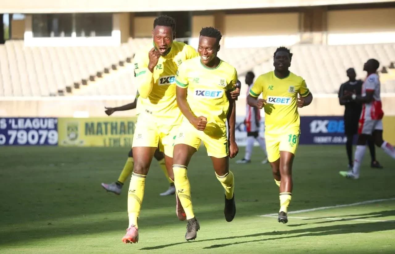 Mathare United players celebrating a goal