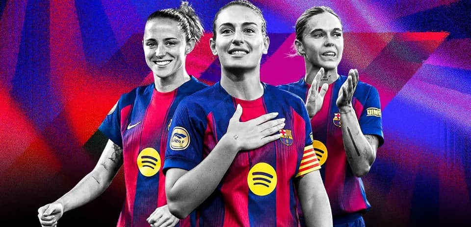 Three FC Barcelona female players posing together
