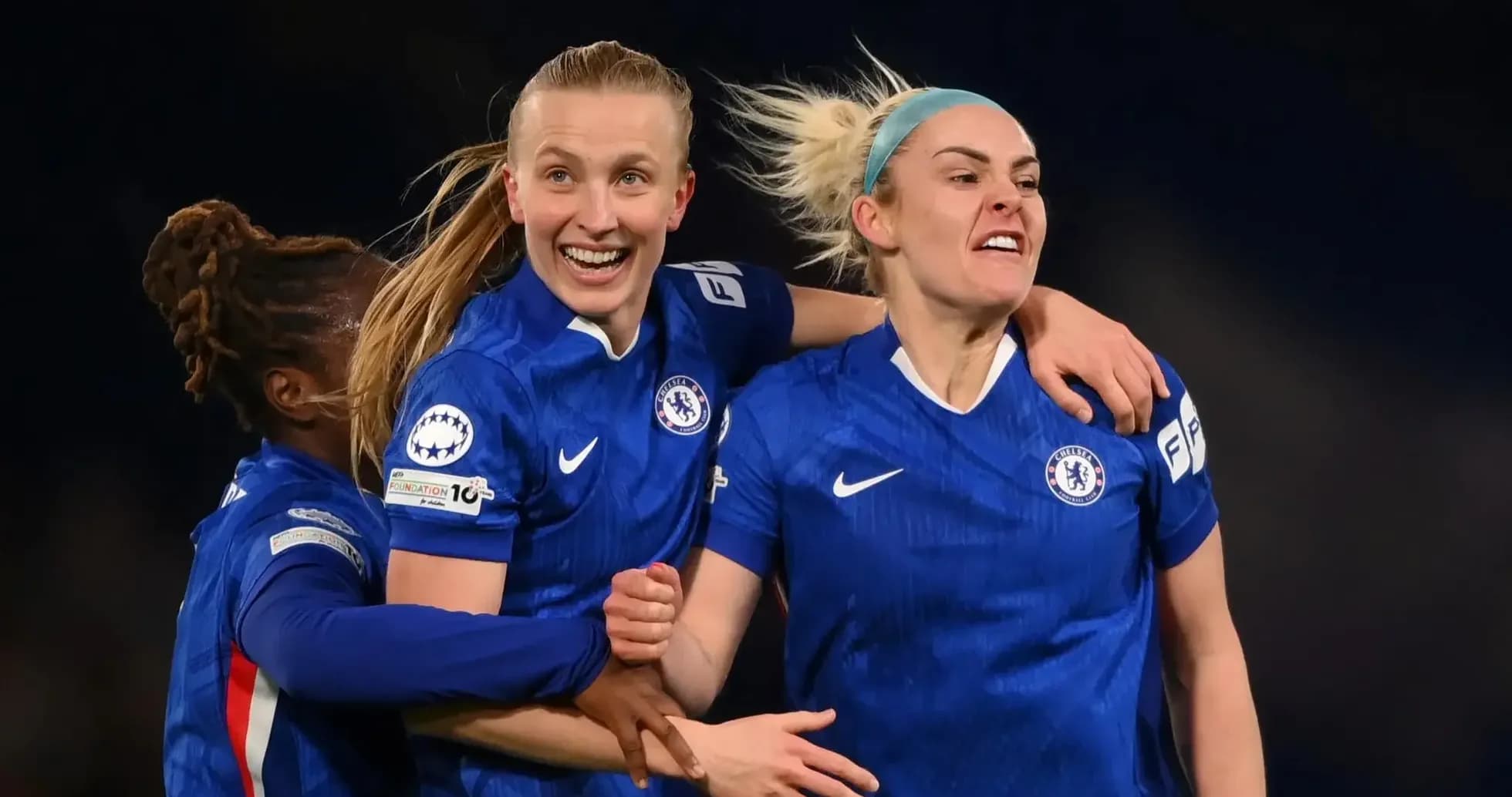 Chelsea W players celebrating a goal