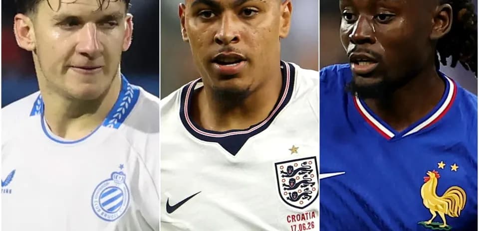 Three football players in different team jerseys
