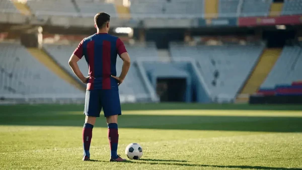 Player in FC Barcelona kit preparing for free kick
