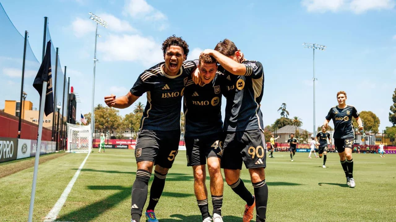 Los Angeles FC II players celebrating a goal