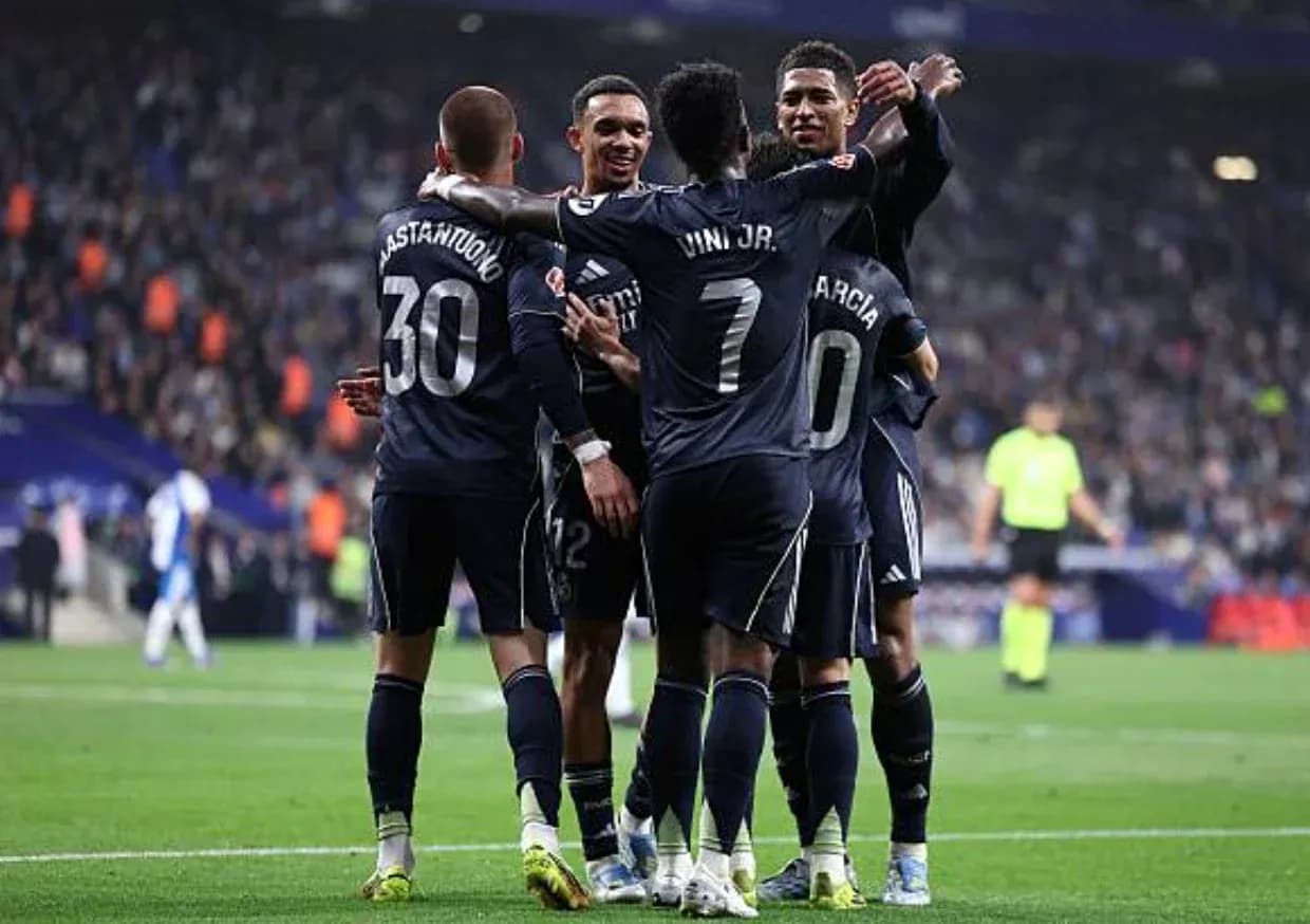 Real Madrid players celebrating a goal
