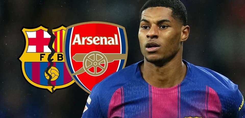 Player in Barcelona kit with Arsenal logo background
