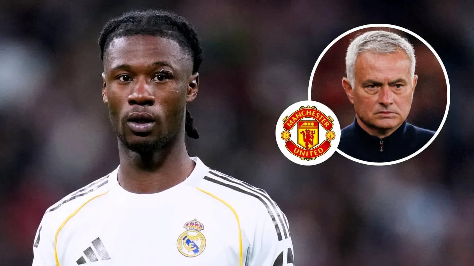 Player in Real Madrid kit with Manchester United logo Player in Real Madrid kit with Manchester United logo