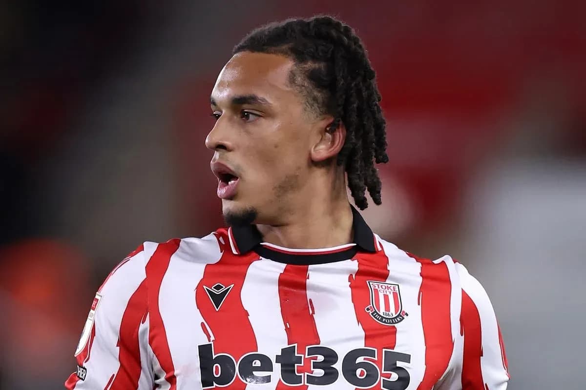 Player in Stoke City jersey during match Player in Stoke City jersey during match