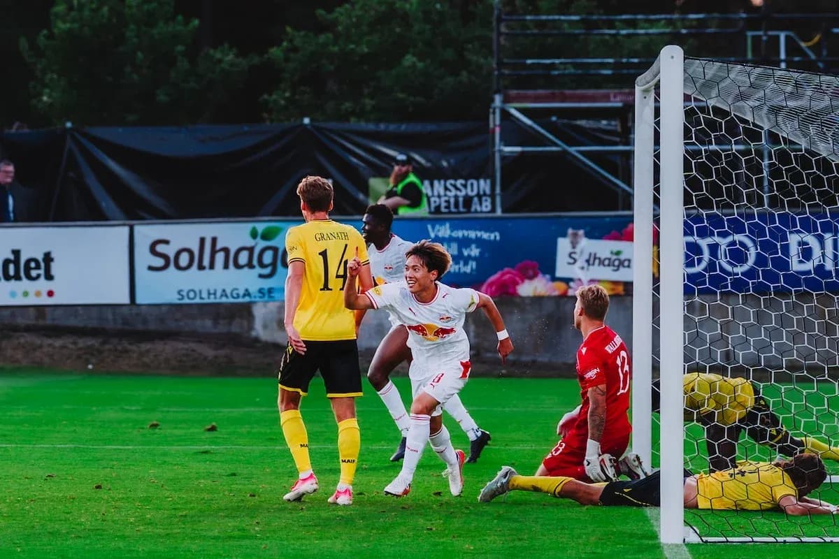 Red Bull Salzburg player celebrating a goal Red Bull Salzburg player celebrating a goal