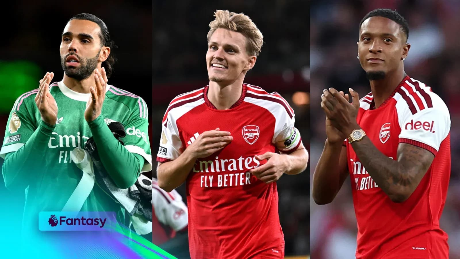 Three Arsenal players celebrating during a match Three Arsenal players celebrating during a match