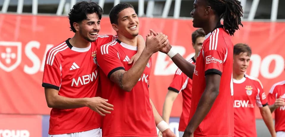 Benfica players celebrating a goal during match Benfica players celebrating a goal during match