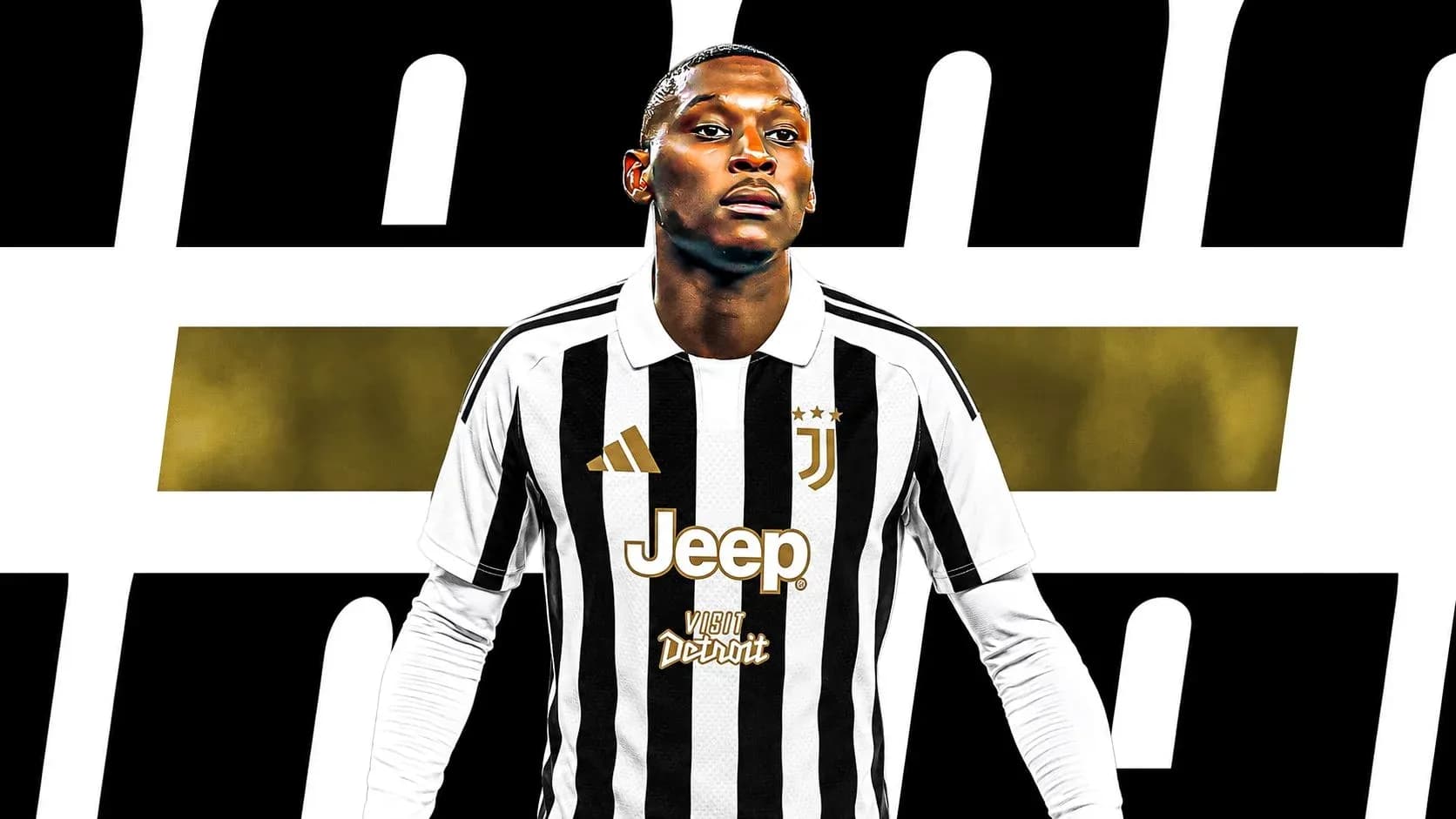 Player in Juventus jersey posing confidently Player in Juventus jersey posing confidently
