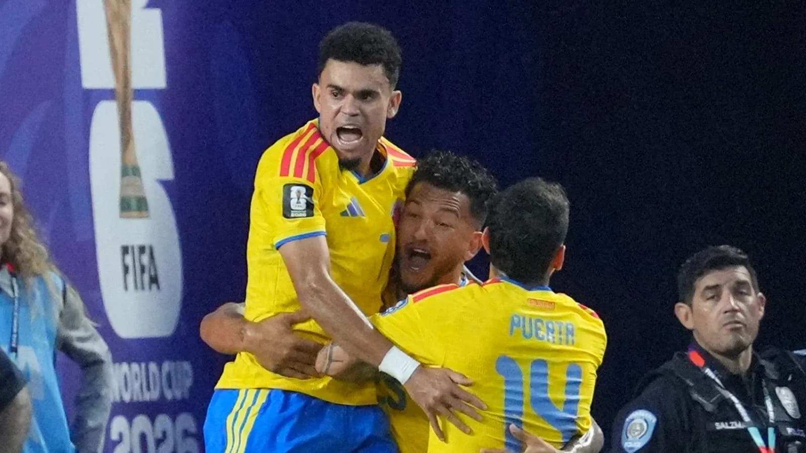 Colombian players celebrating during World Cup match Colombian players celebrating during World Cup match