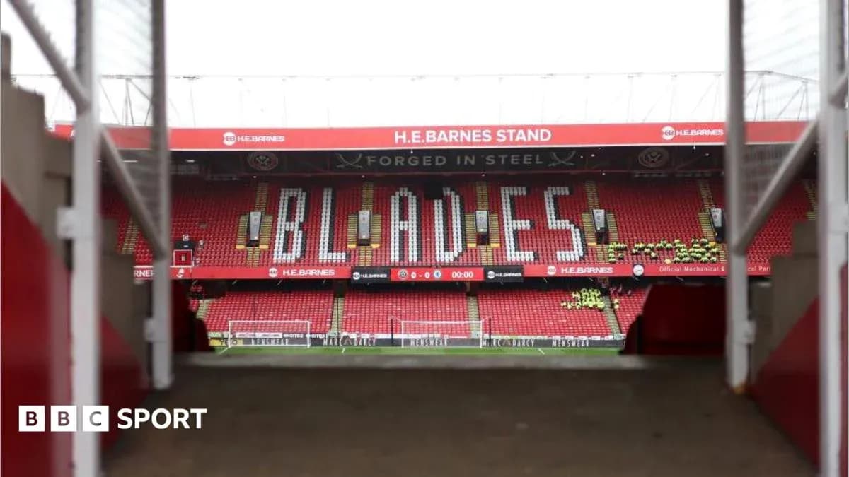 Sheffield United's H.E. Barnes Stand with 'BLADES' sign Sheffield United's H.E. Barnes Stand with 'BLADES' sign