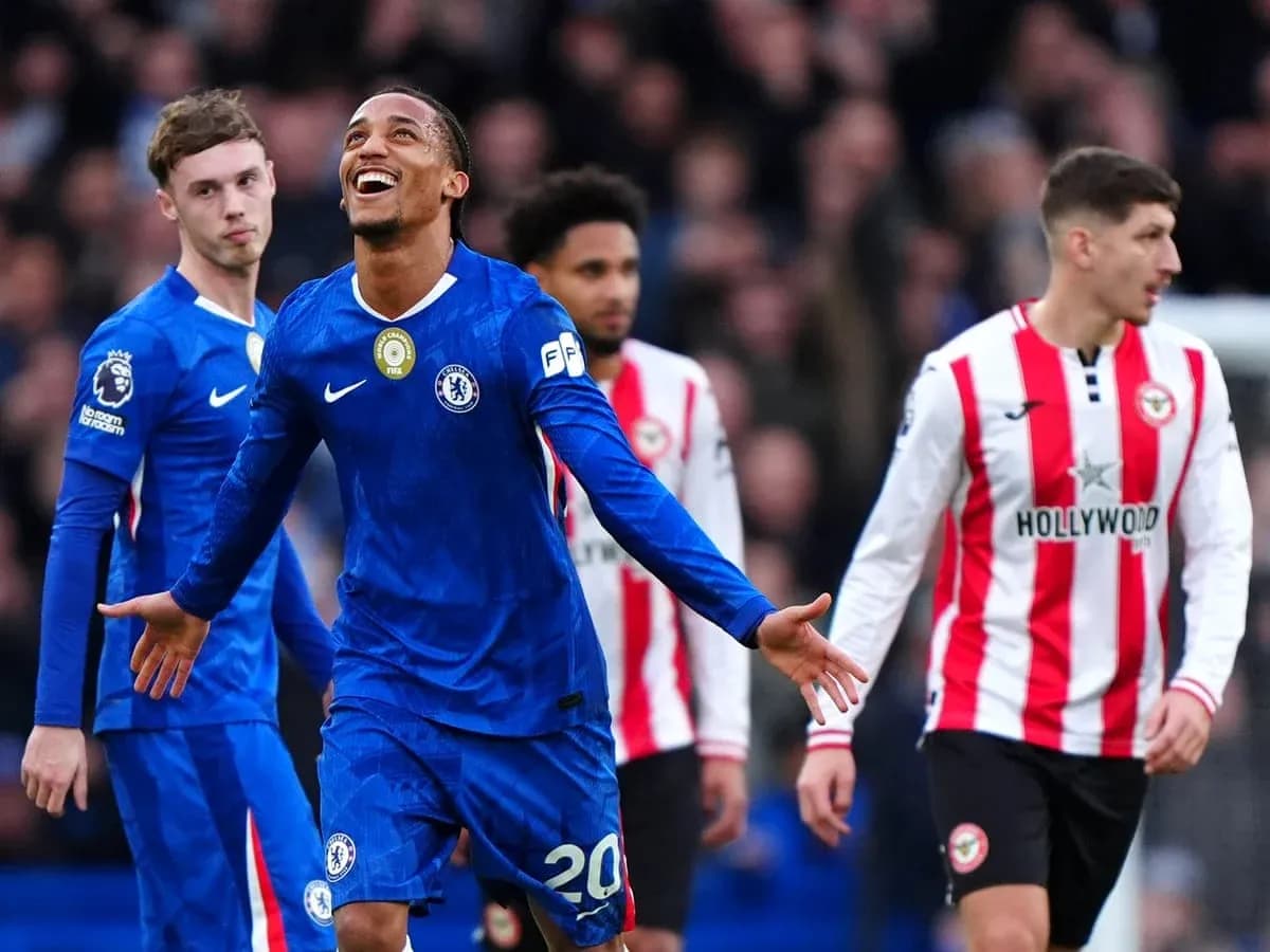 Chelsea player celebrating goal against Brentford Chelsea player celebrating goal against Brentford