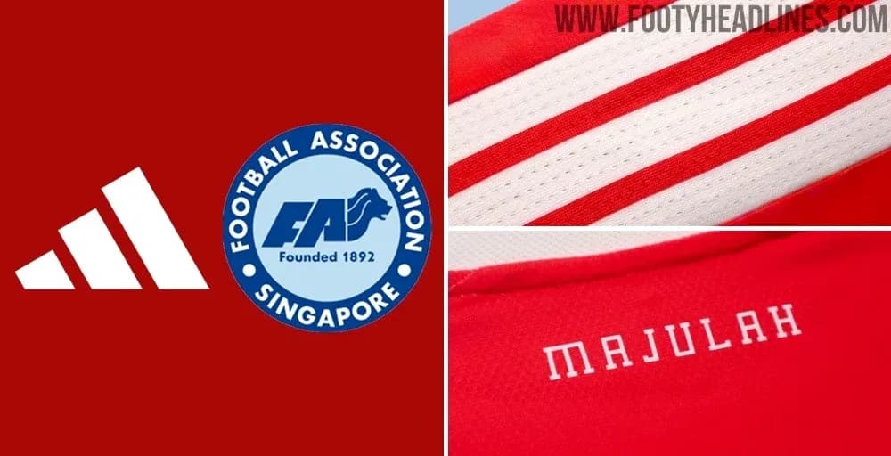 Singapore football kit details with logo and stripes Singapore football kit details with logo and stripes