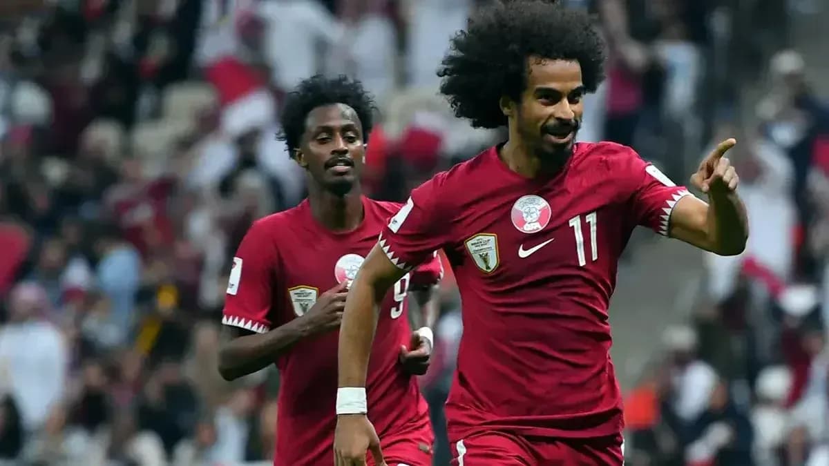 Qatar player celebrating during World Cup match Qatar player celebrating during World Cup match