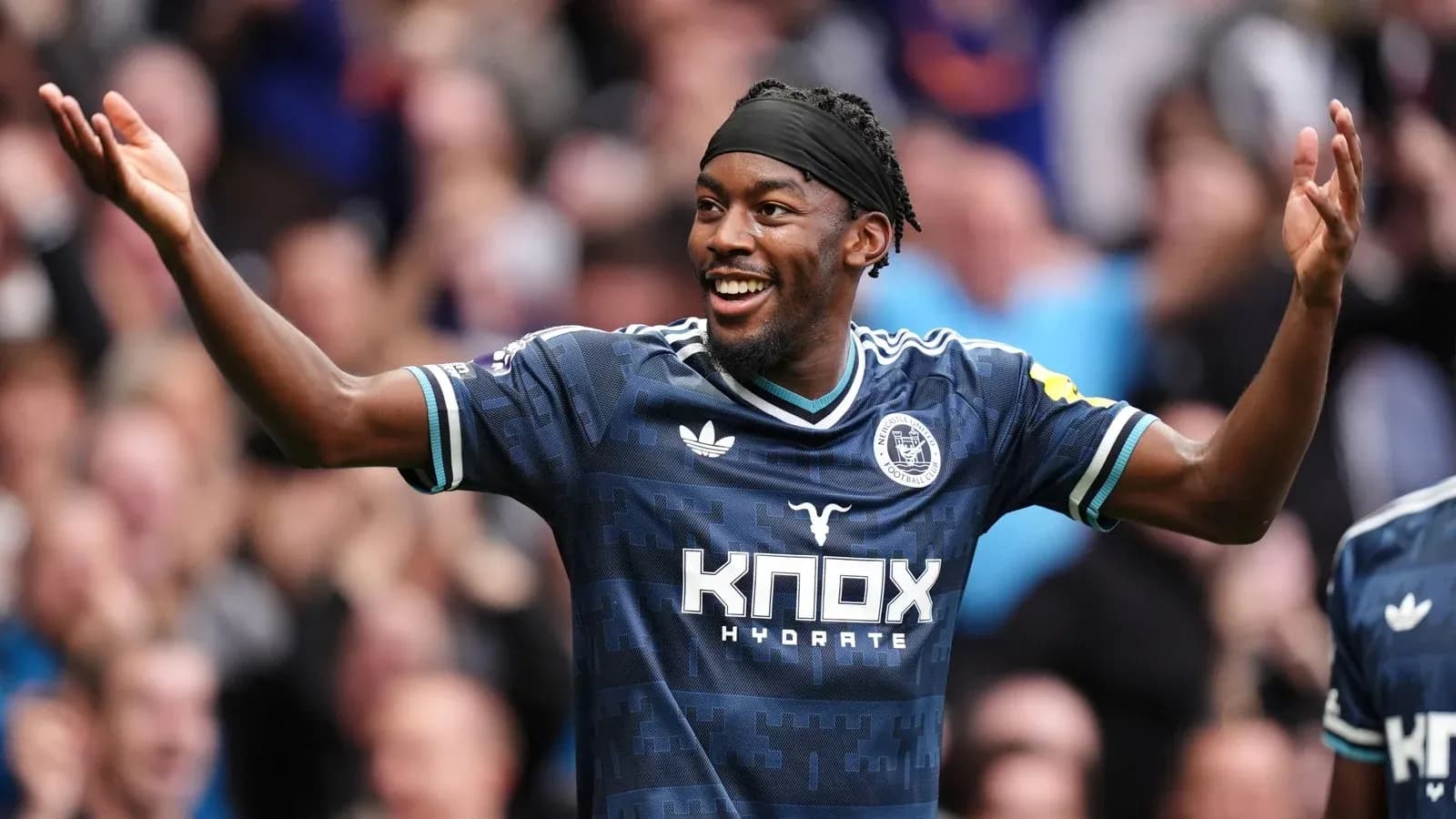 Player celebrating with fans after scoring goal Player celebrating with fans after scoring goal