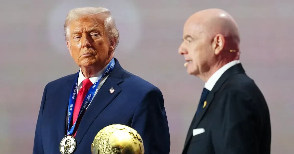 Donald Trump receiving FIFA prize from official Donald Trump receiving FIFA prize from official