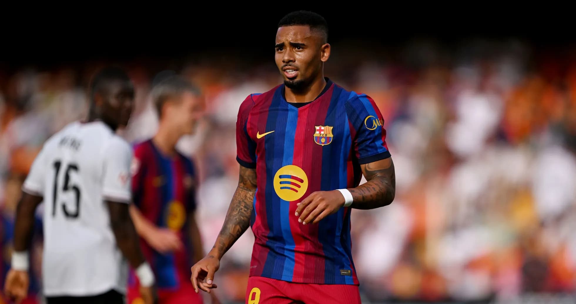 Player in Barcelona kit during match action Player in Barcelona kit during match action