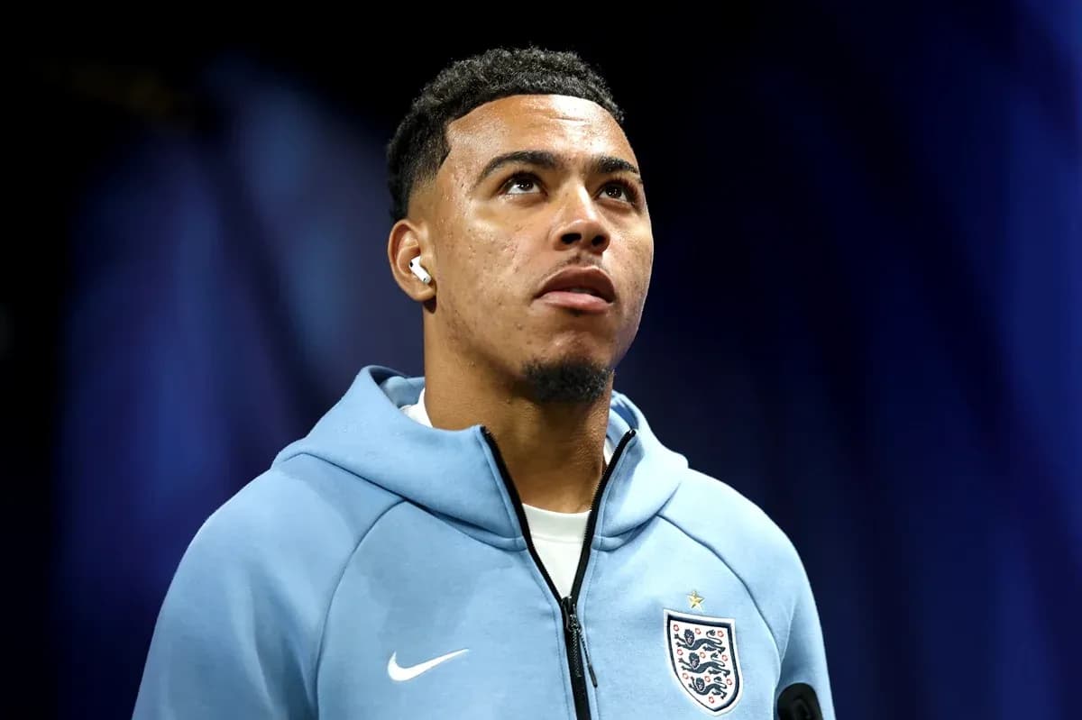 Player wearing England hoodie during press event Player wearing England hoodie during press event