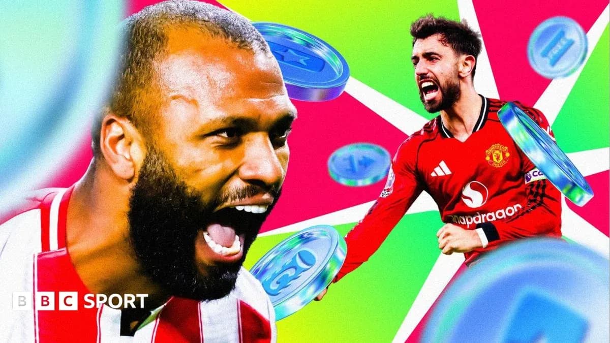 Two football players celebrating in vibrant graphic design Two football players celebrating in vibrant graphic design