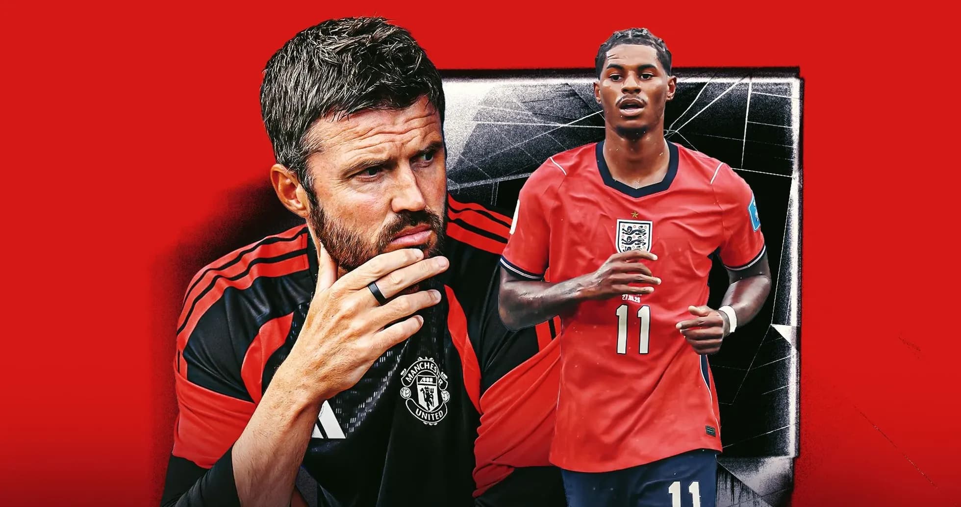 Coach and player in Manchester United and England kits Coach and player in Manchester United and England kits