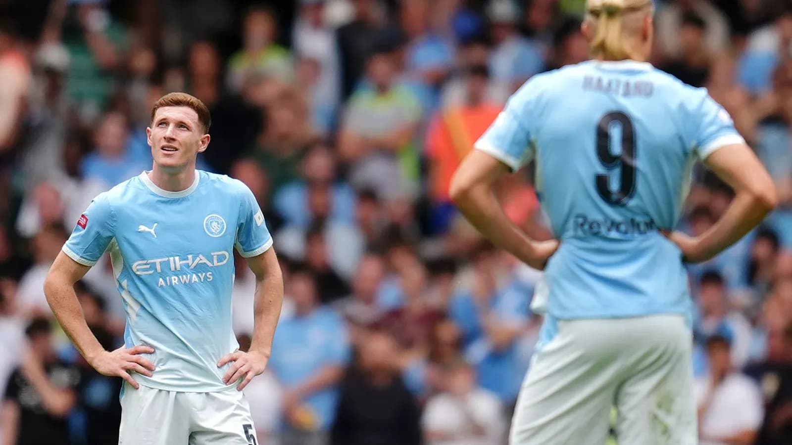 Manchester City players on the field during match Manchester City players on the field during match