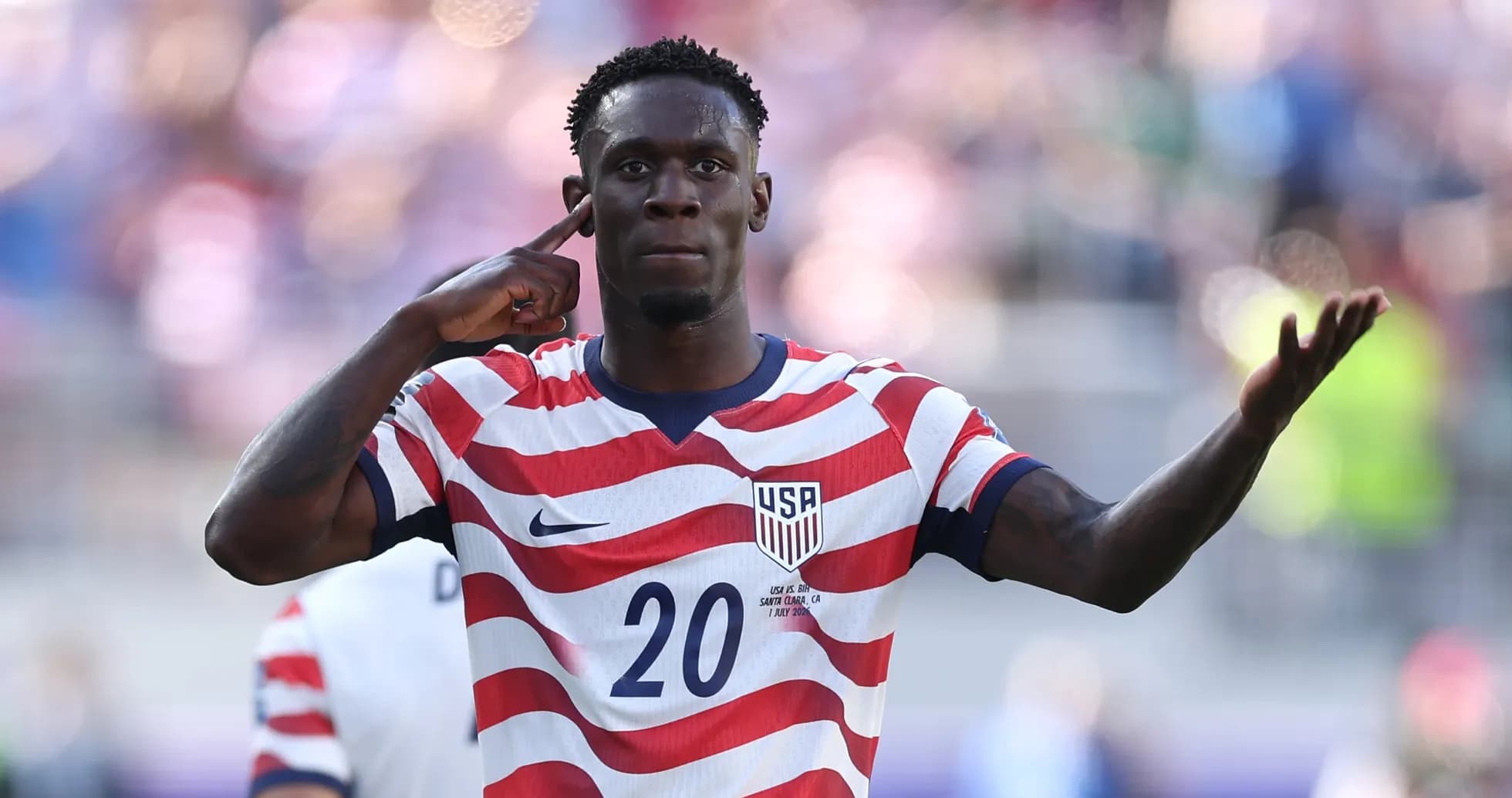 USA player celebrating during World Cup match USA player celebrating during World Cup match