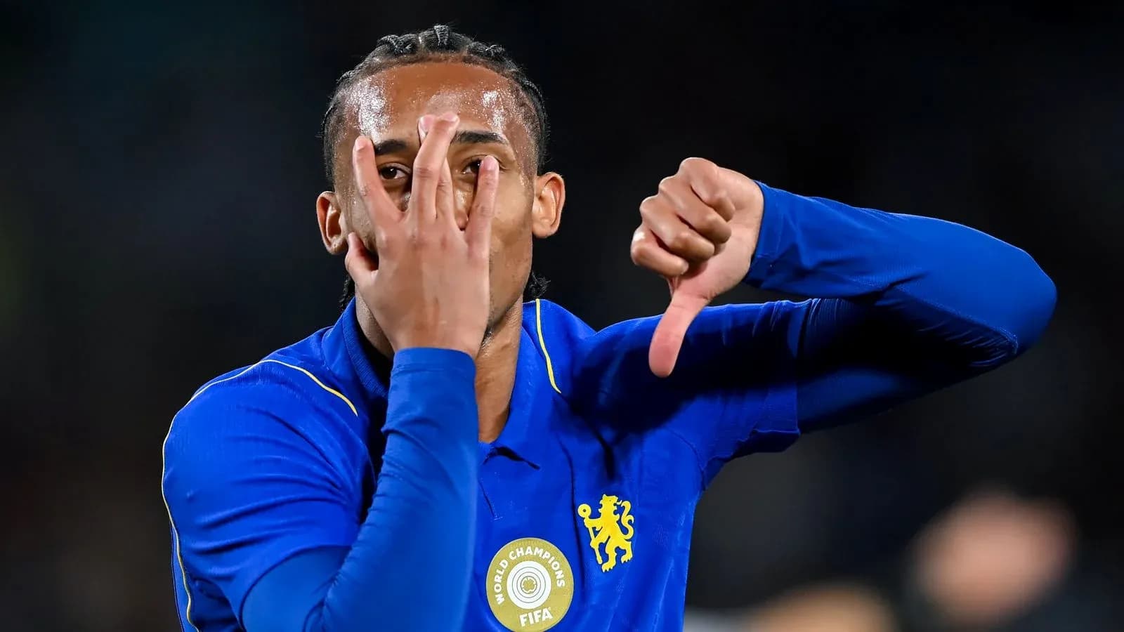 Player showing gestures during match celebration Player showing gestures during match celebration