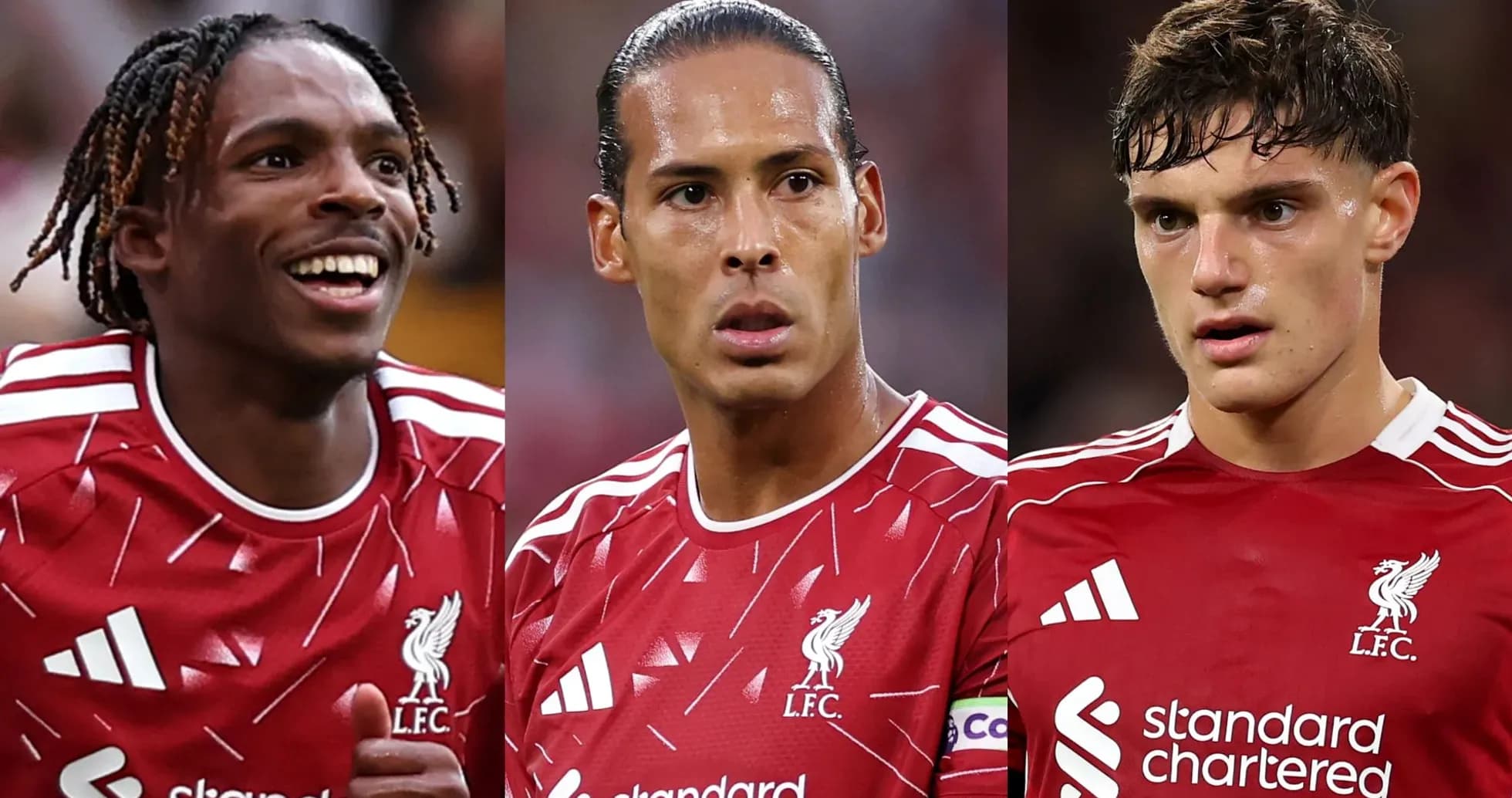 Three Liverpool players in red kits during match Three Liverpool players in red kits during match