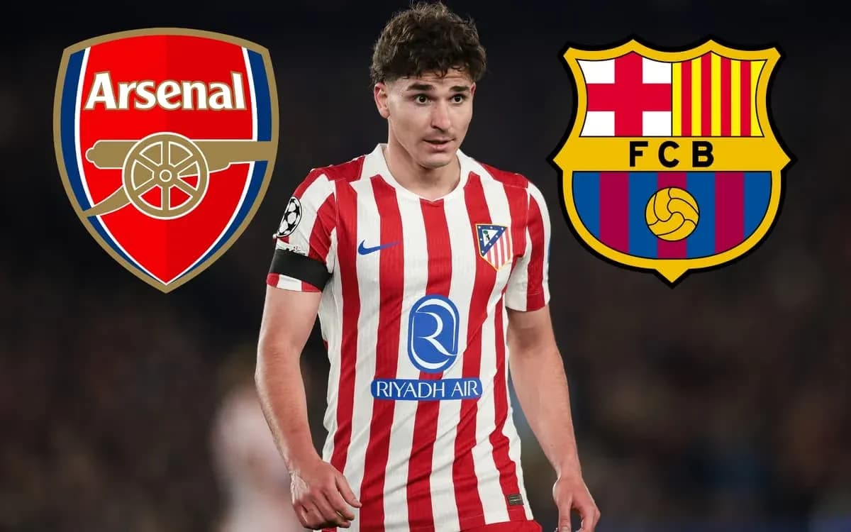 Atletico Madrid player with Arsenal and Barcelona logos Atletico Madrid player with Arsenal and Barcelona logos