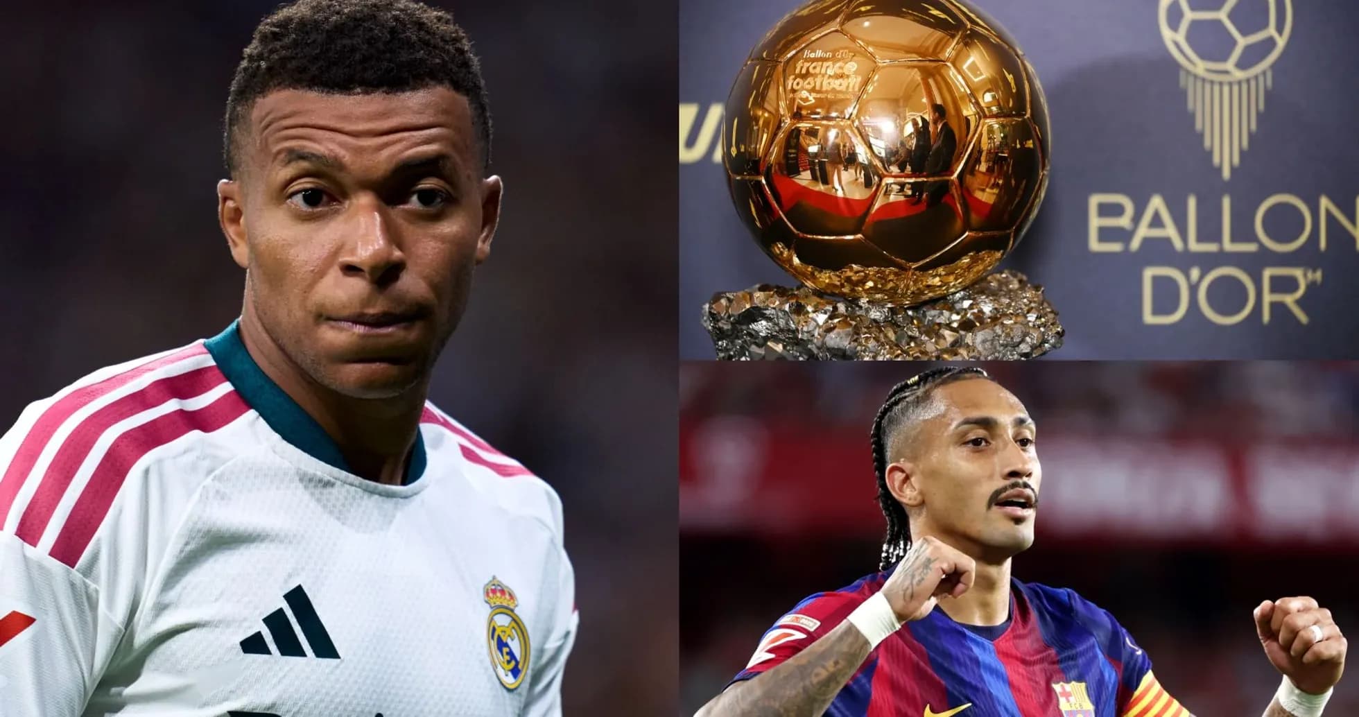 Mbappé and player celebrating near Ballon d'Or trophy Mbappé and player celebrating near Ballon d'Or trophy