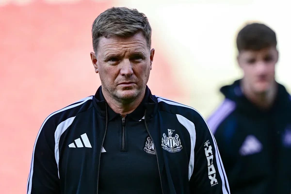 Newcastle United manager during pre-match preparations Newcastle United manager during pre-match preparations