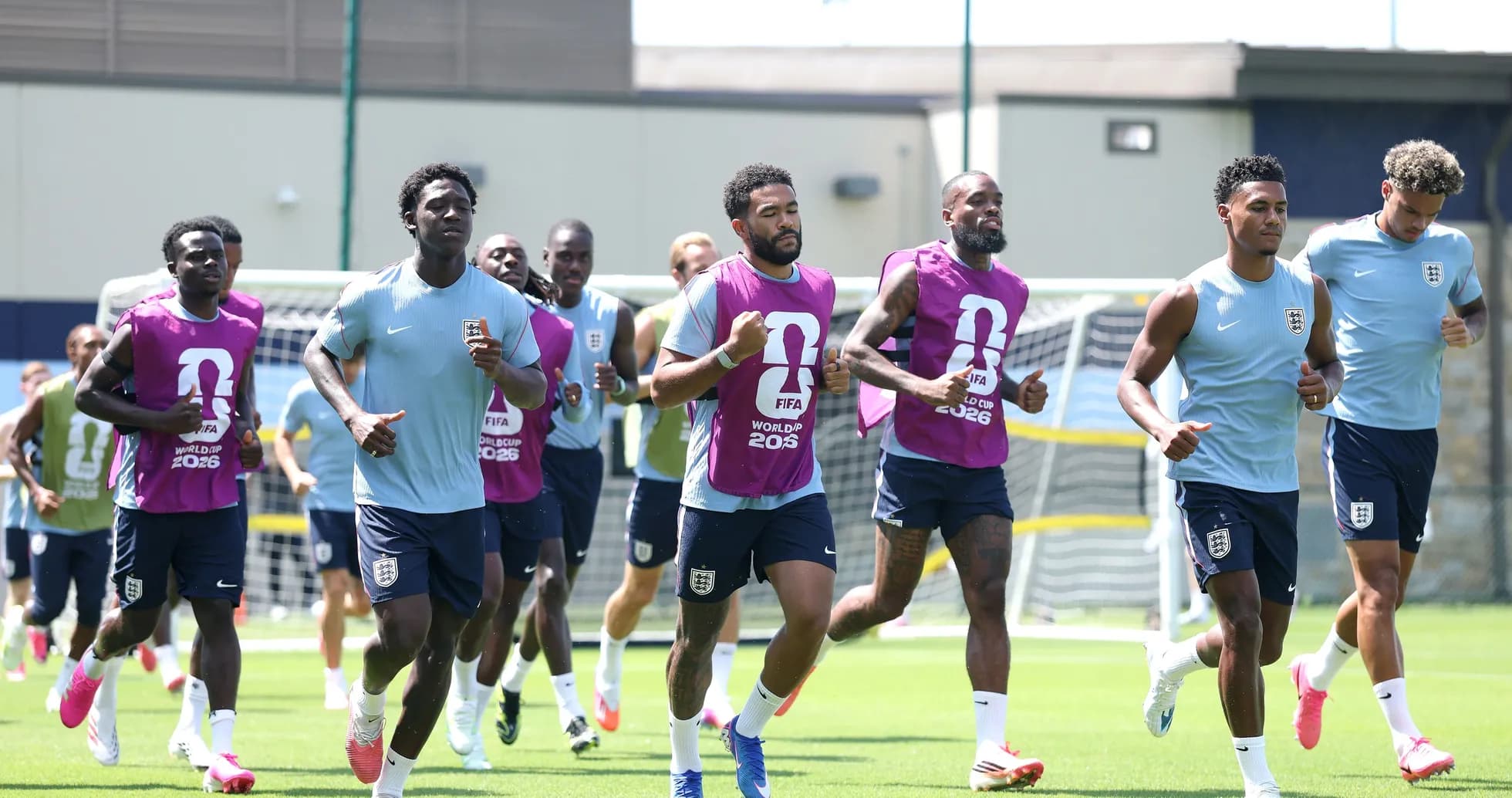 England players running during training session England players running during training session