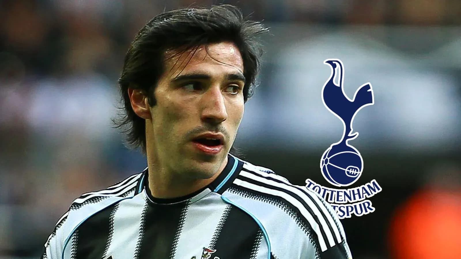 Football player in Newcastle kit with Tottenham logo Football player in Newcastle kit with Tottenham logo