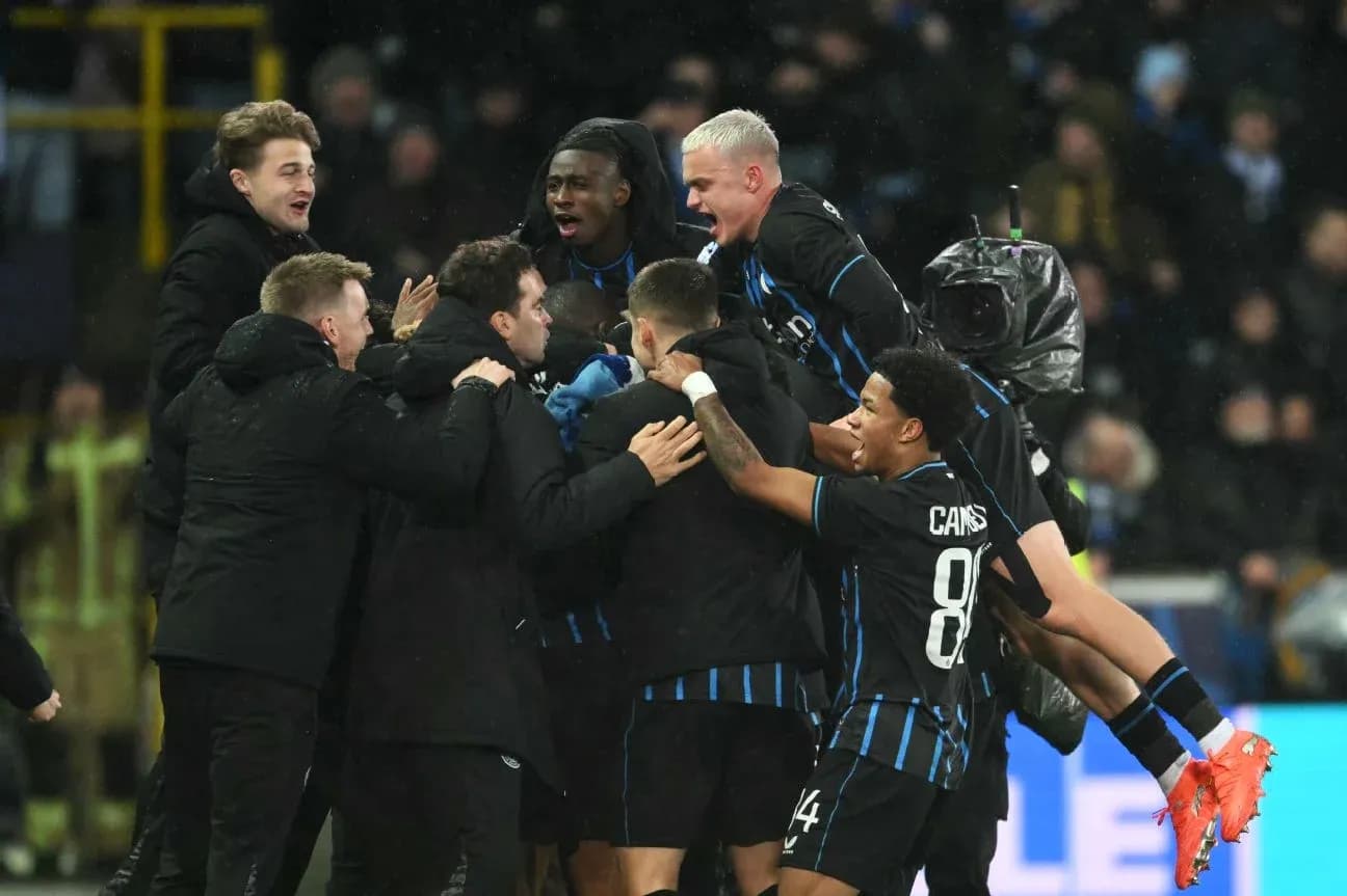 Club Brugge KV players celebrating a goal Club Brugge KV players celebrating a goal