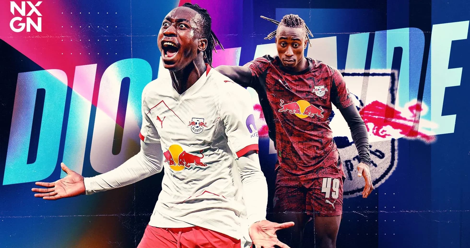 Duo of players celebrating and posing for RB Leipzig Duo of players celebrating and posing for RB Leipzig