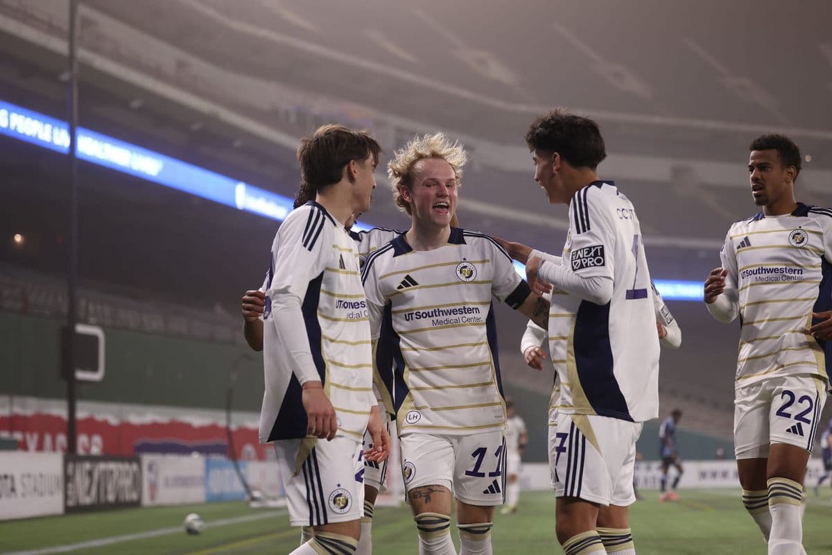 Players celebrating a goal in MLS Next Pro match Players celebrating a goal in MLS Next Pro match